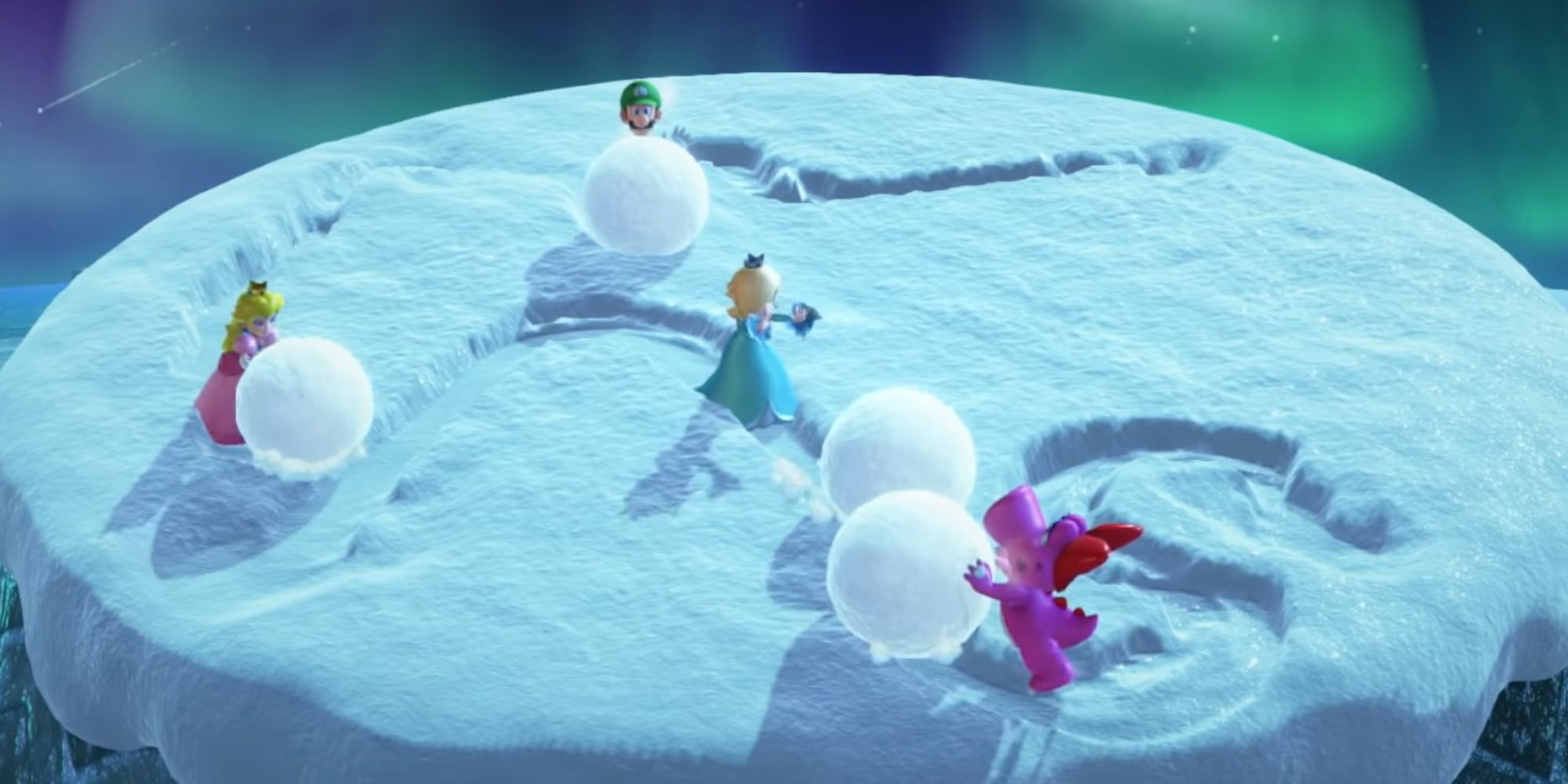 Snowball Summit from Mario Party Featuring Luigi, Princess Peach, Birdo, and Rosalina