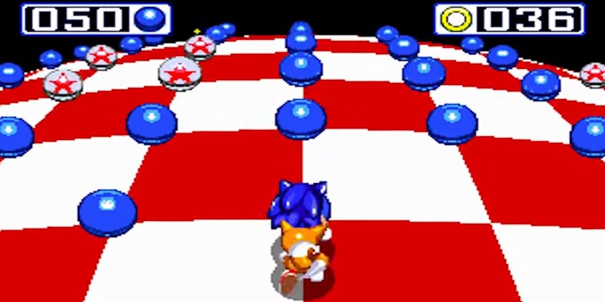 Sonic and Tails going through the blue sphere special stage in Sonic 3.