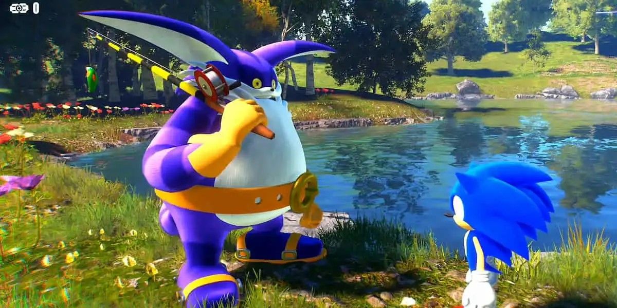 Big the Cat next to a pond in Sonic Frontiers
