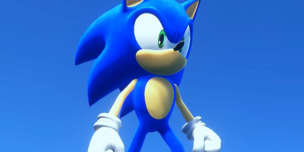 Sonic the Hedgehog on a blue background.