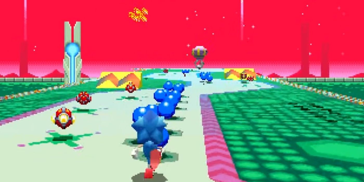 Sonic's gotta go fast in the special stage of Sonic Mania.