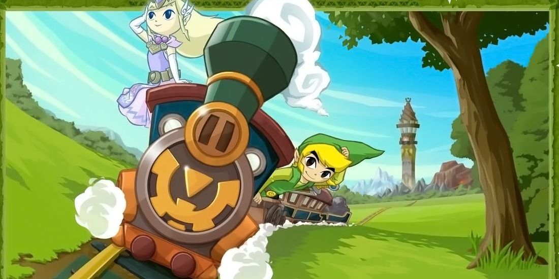 Link and Spirit Zelda ride the train in Legend of Zelda Spirit Tracks