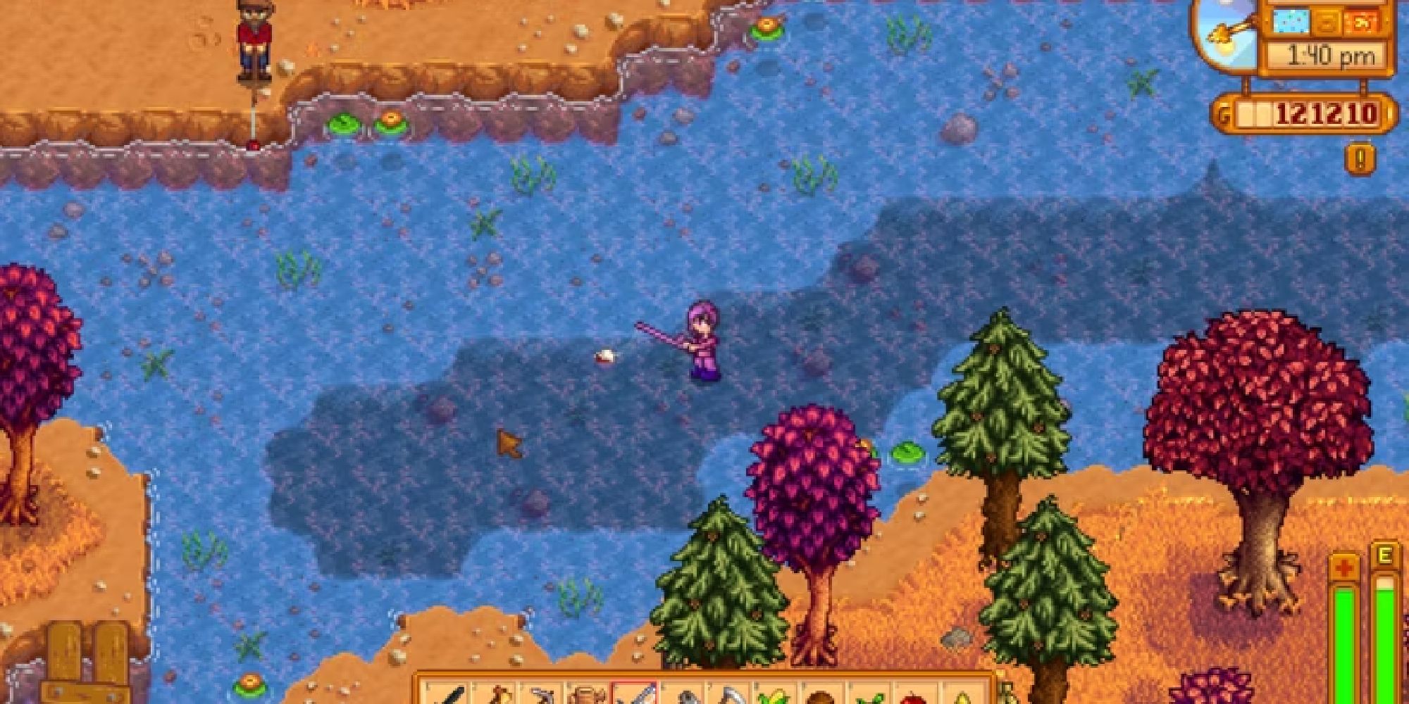 Stardew Valley Player Fishing Out Of Bounds In The River During Fall