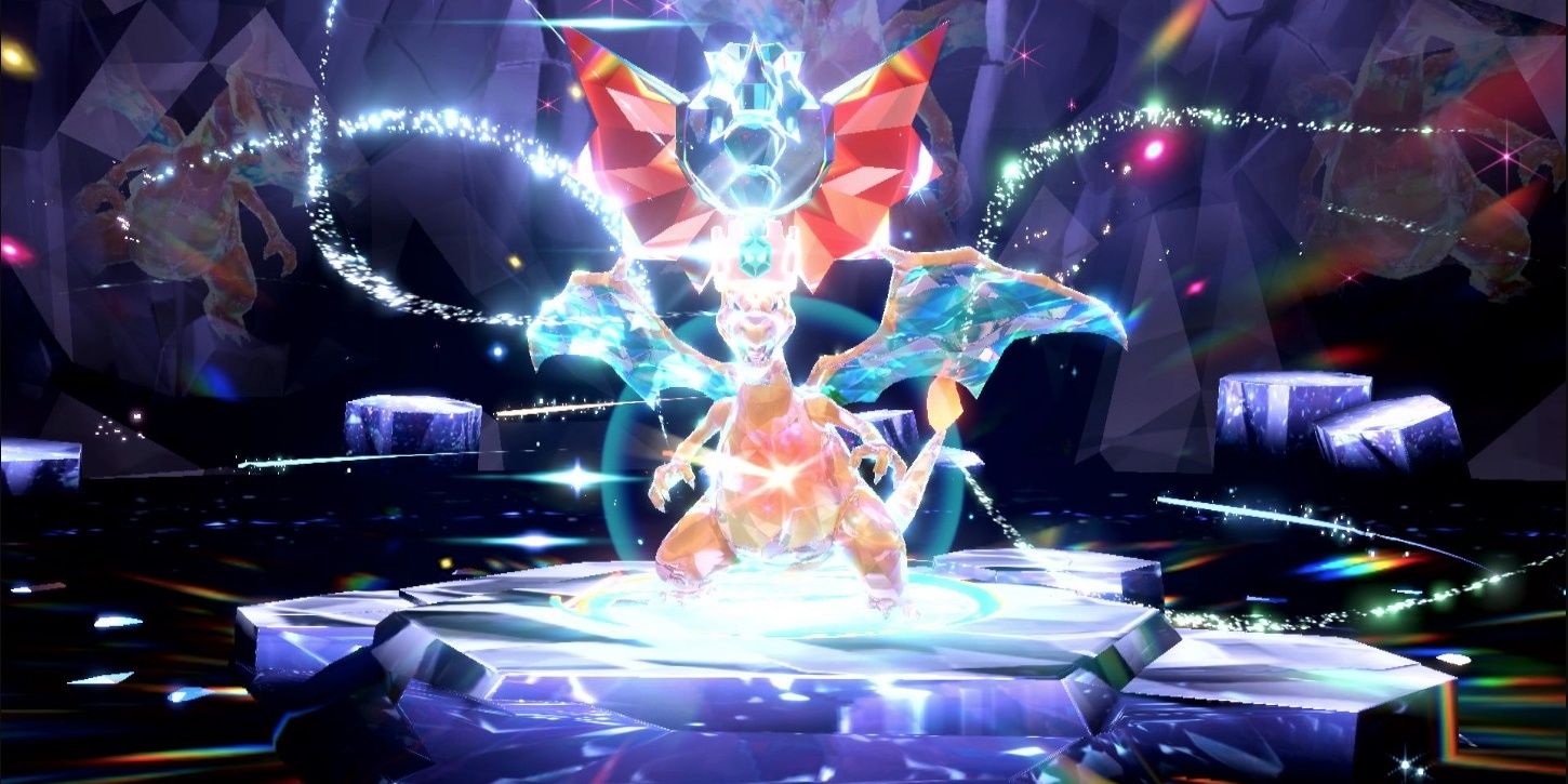 A Raid Boss Charizard with its Tera Dragon crystal in Pokemon Scarlet & Violet.