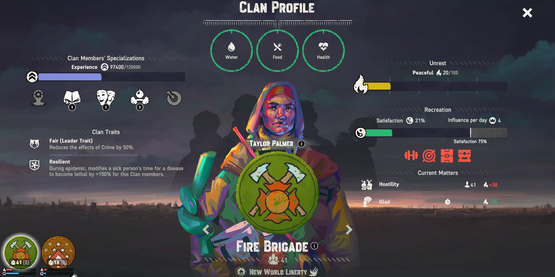 the clan screen in floodland