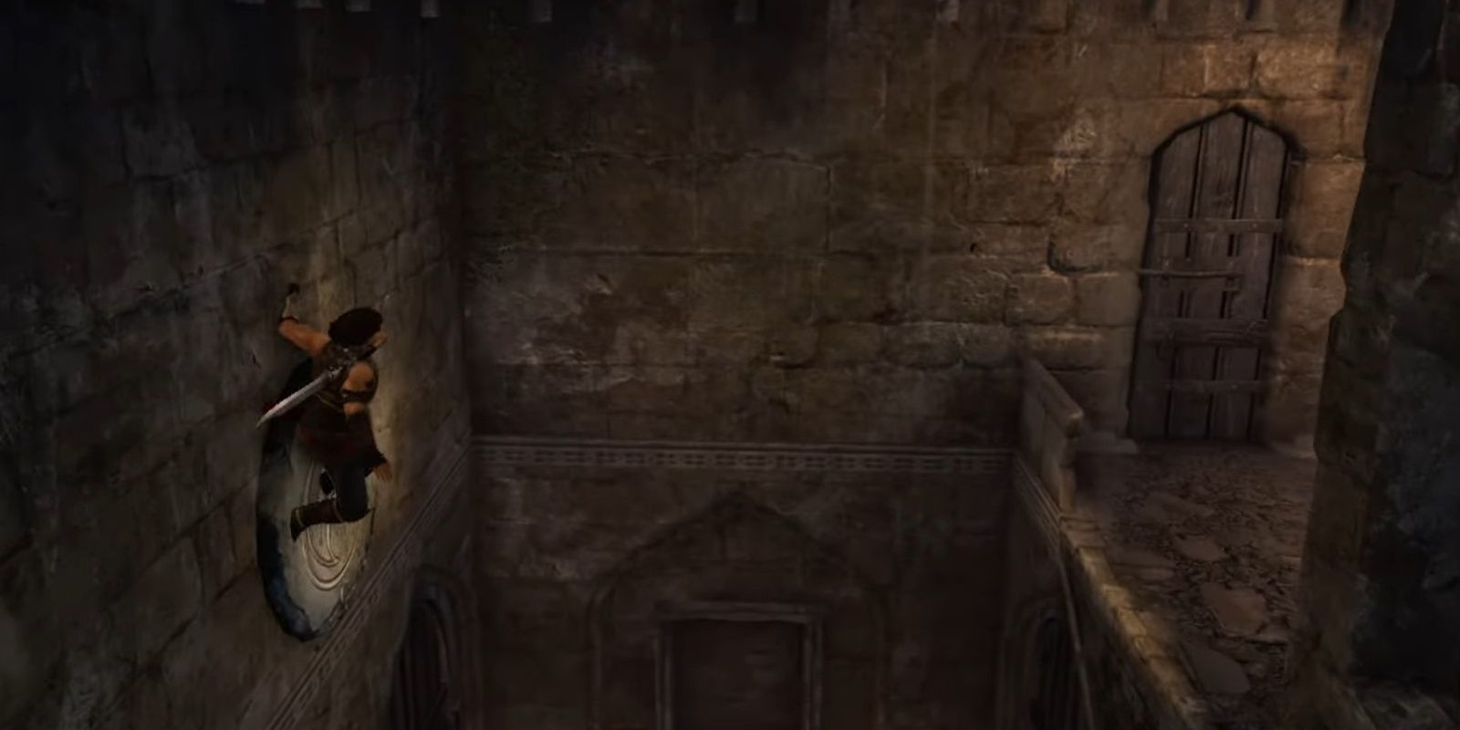 The Prince jumping off from a button he hit in Prince of Persia The Forgotten Sands.