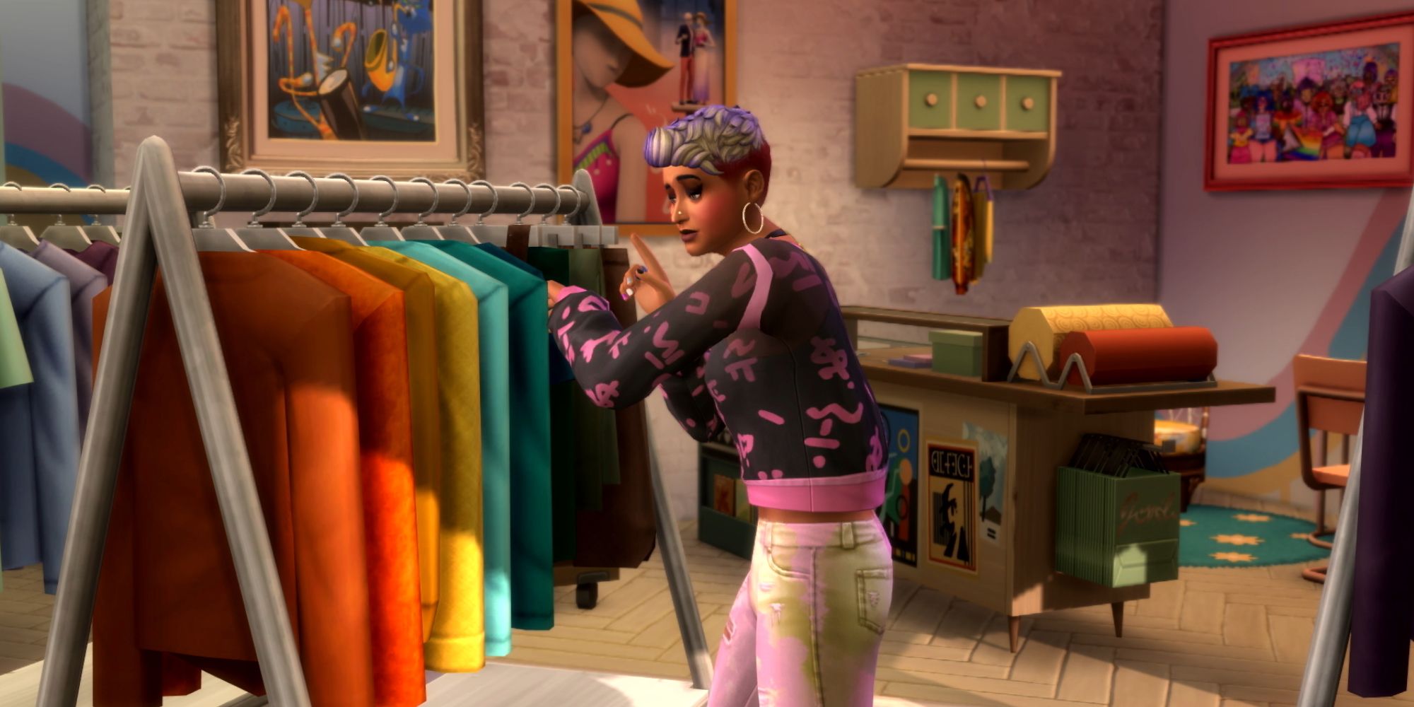 TS4 teen at the thrift store checking clothes