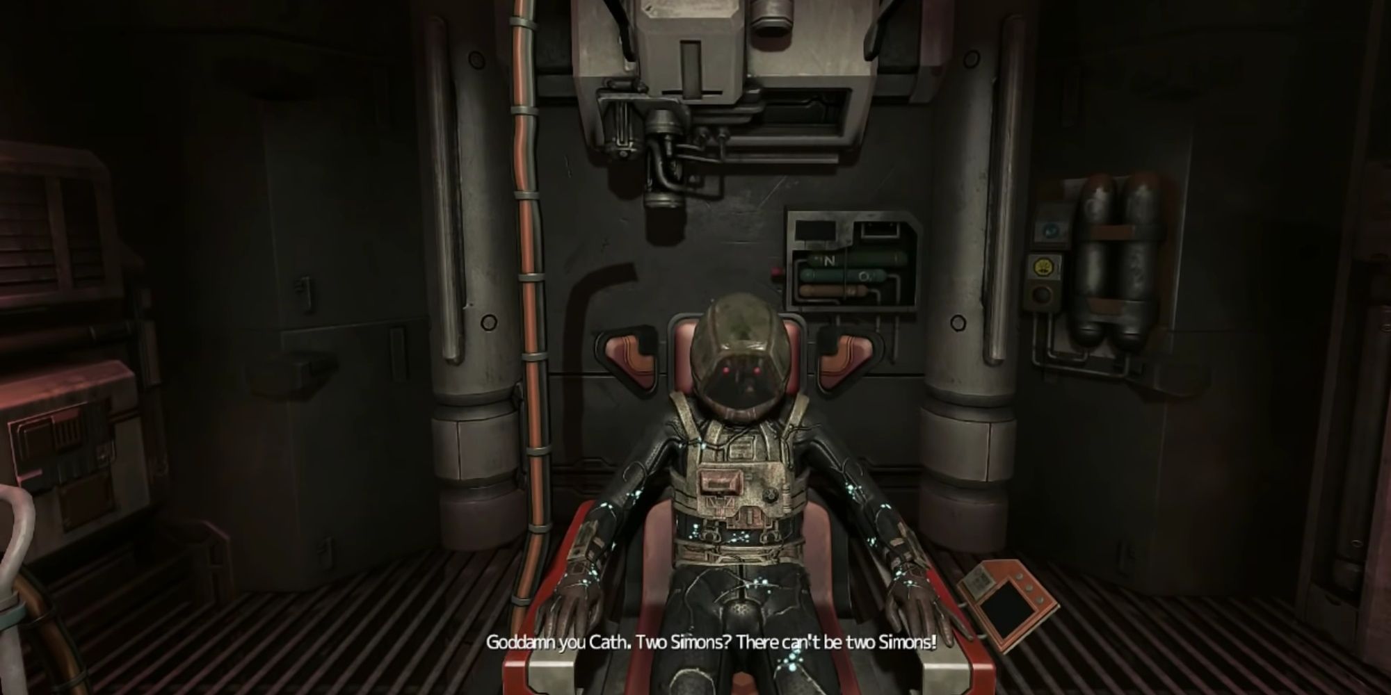Soma: Simon In The Heavy Suit Looking At His Original Copy