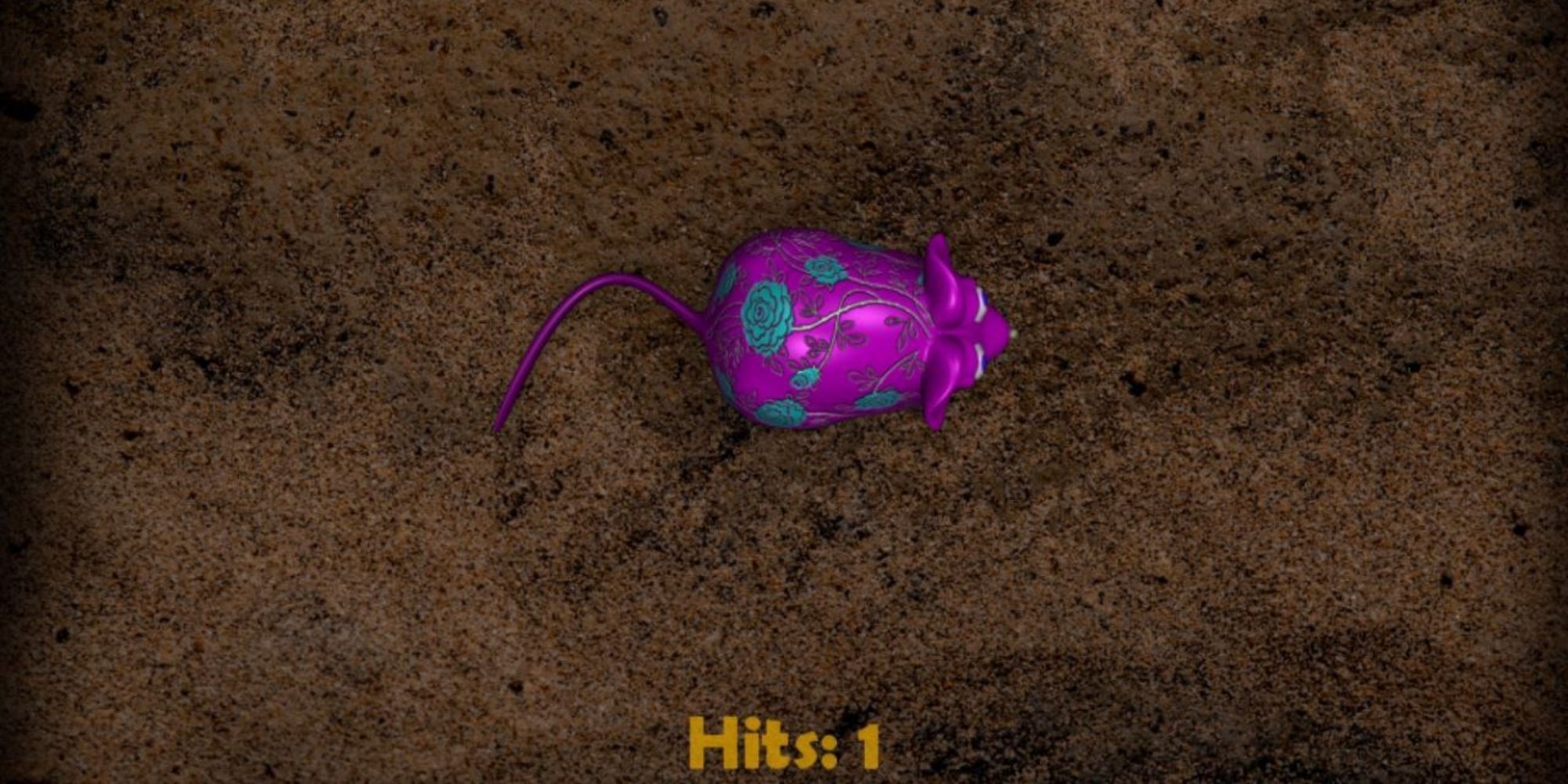 purple mouse with green spots scuttles around the ground with 1 hit
