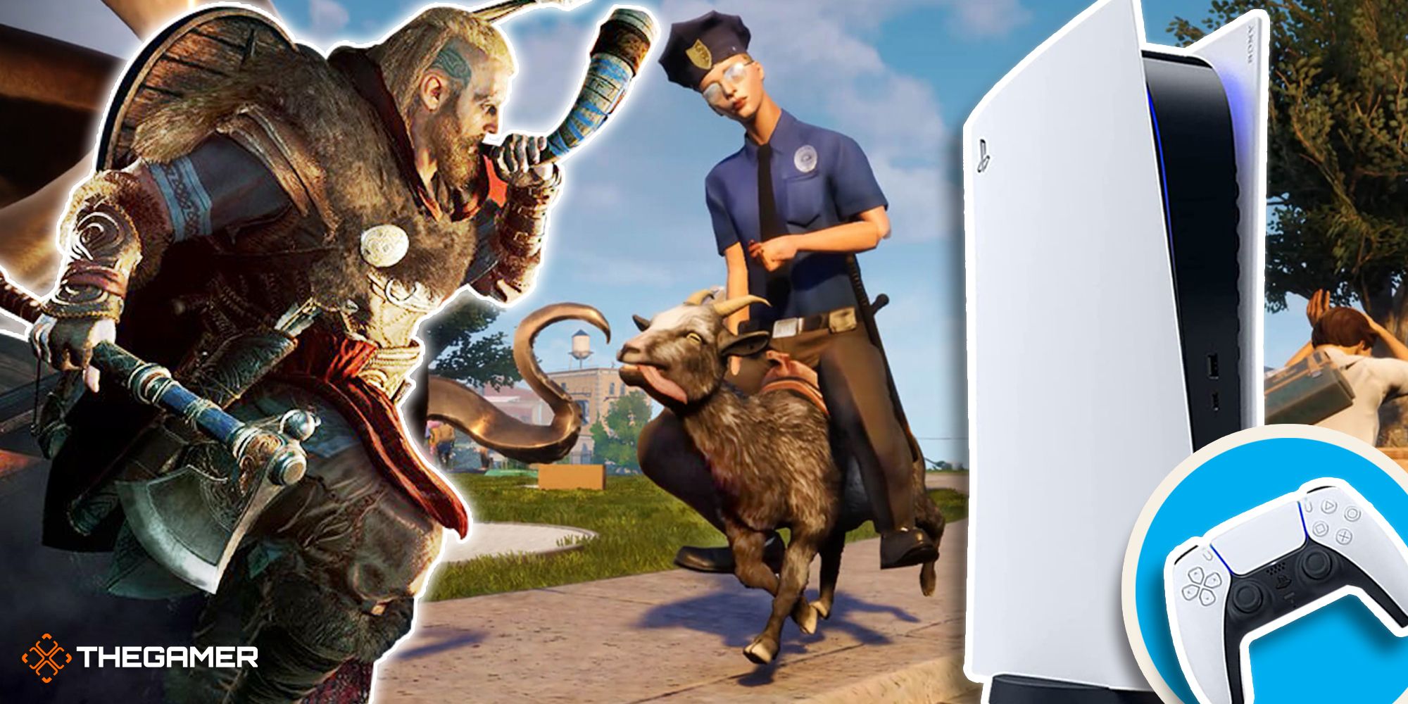 assassin's creed, officer riding a goat, and a ps5