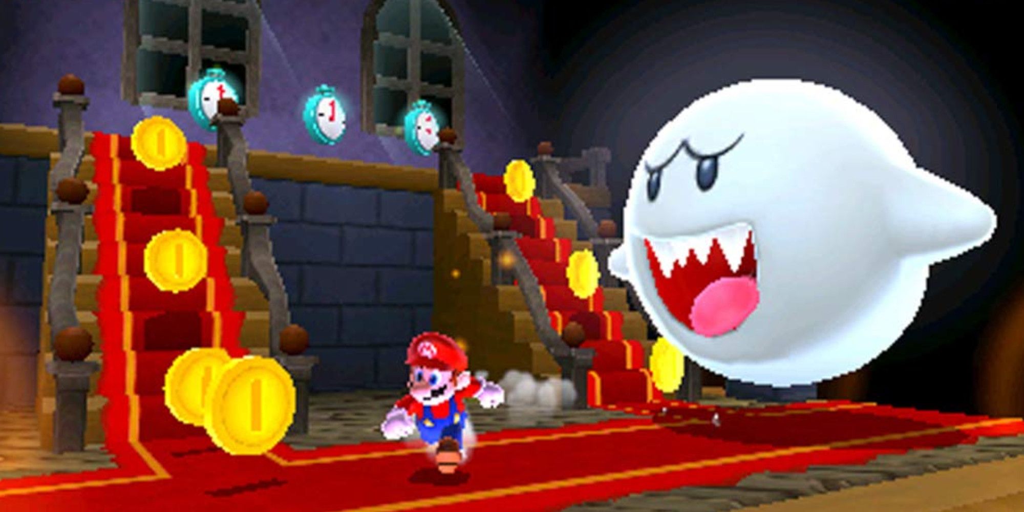 Mario in Super Mario 3D Land is being chased by Big Boo