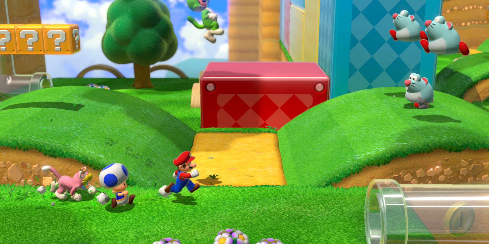 Mario, Toad, and Peach in Super Mario 3D World