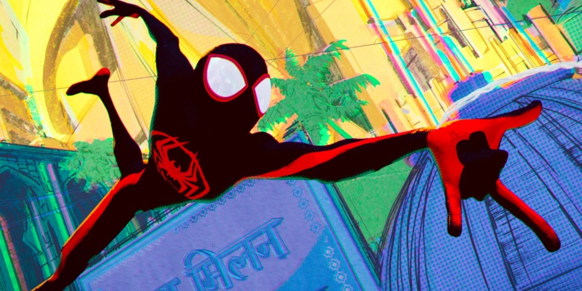 Miles Morales swinging in the air in Across the Spider-Verse