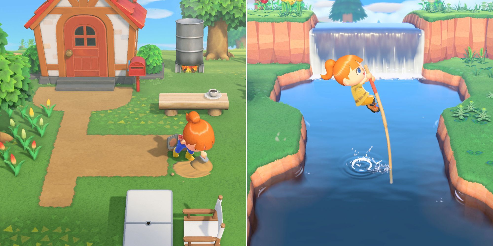 Animal Crossing New Horizons - Building A Path Outside A House - Jumping Over A River