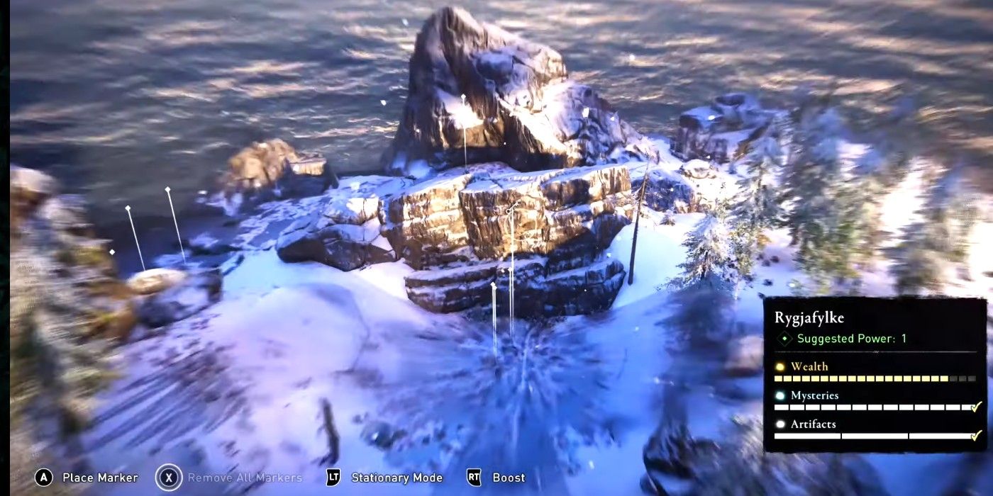 Assassin's Creed Valhalla Deserted Chalet Key location aerial view looking at boulder