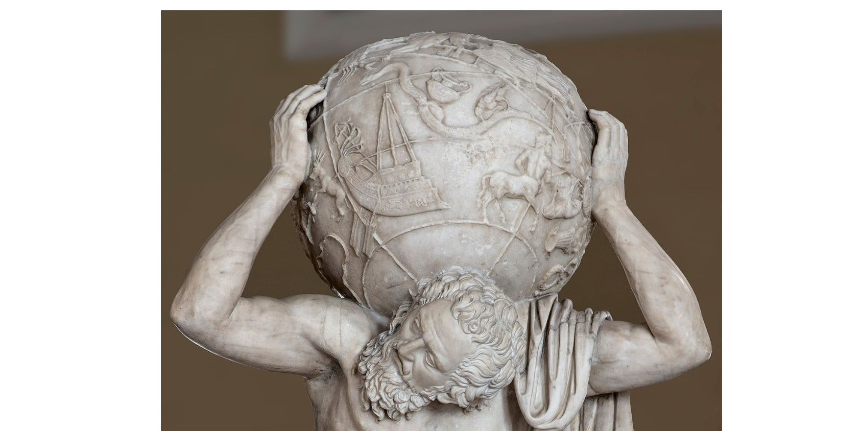 The Farnese Atlas statue depicting Atlas holding a sphere