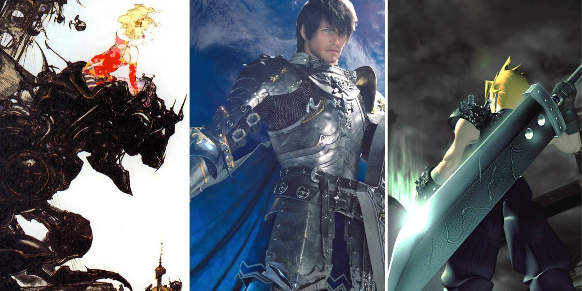 Split image of art from Final Fantasy 6, Final Fantasy 14, and Final Fantasy 7