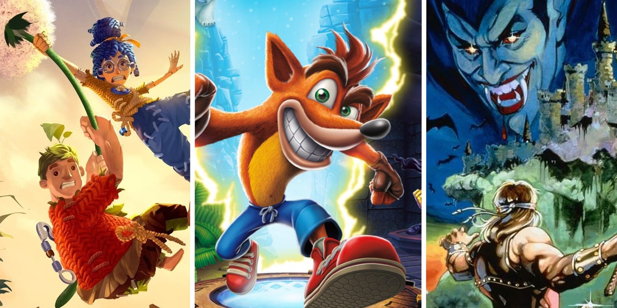 Best Platformer Covers Arts Feature Image: It Takes Two, Crash Bandicoot, Castlevania