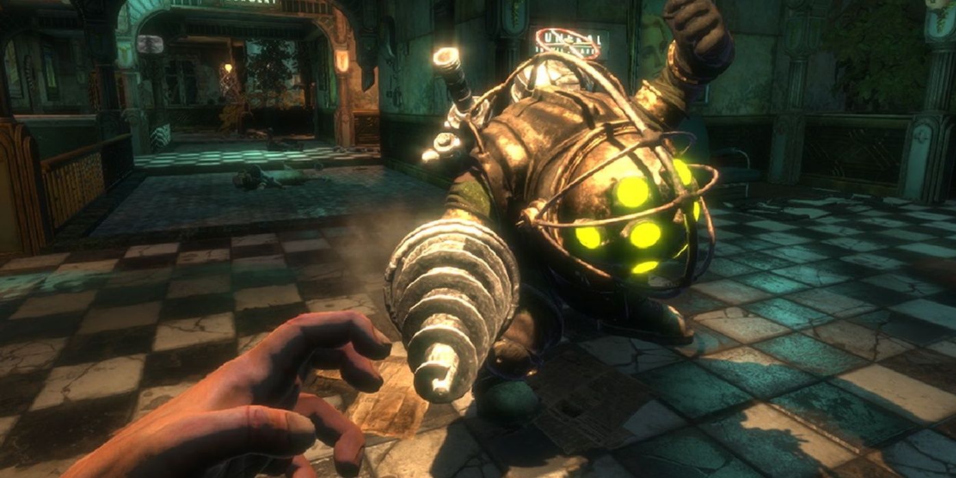 Big Daddy attacking in Bioshock