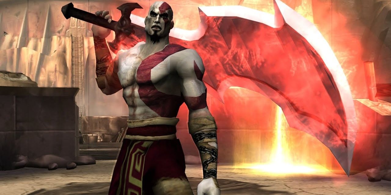 Kratos wielding the Blade Of Artemis in God of War
