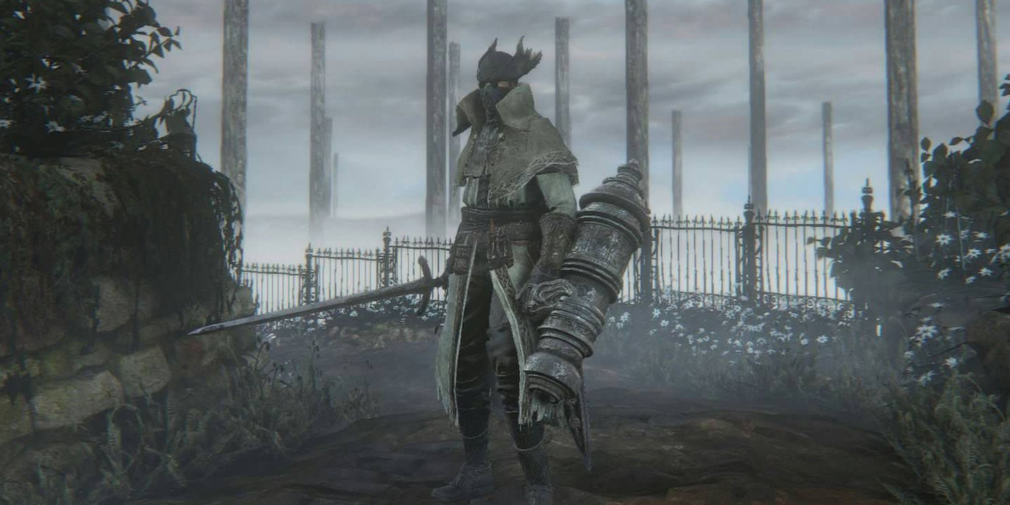 Bloodborne character holding a cannon