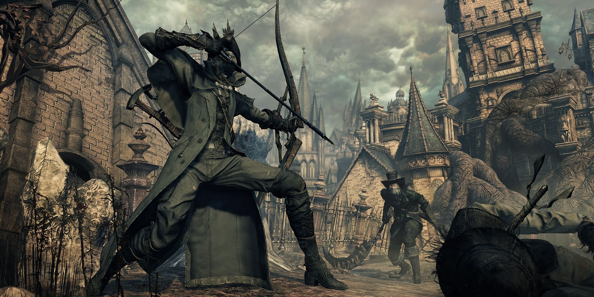 Character aiming with a bow in Bloodborne