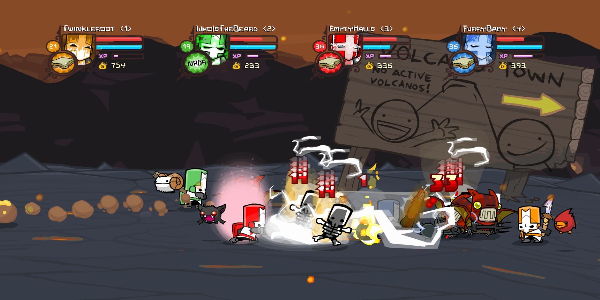 Castle Crashers with fighting Elemental Knights