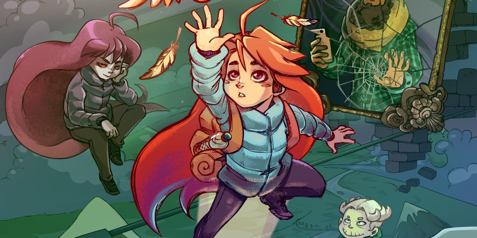 Celeste Cover Art with Madeline reaching into the air