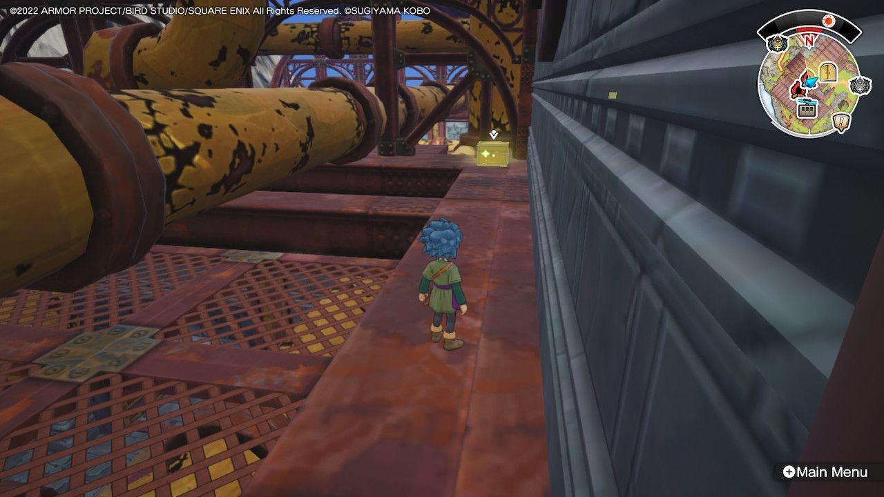 A chest hidden in the old factory on Paternoggin in Dragon Quest Treasures.