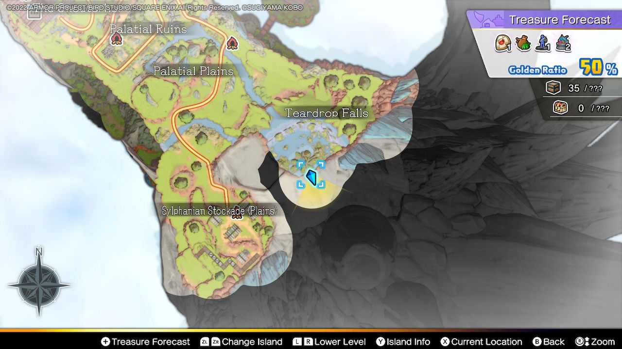 The map location of an upper Paternoggin chest in Dragon Quest Treasures.