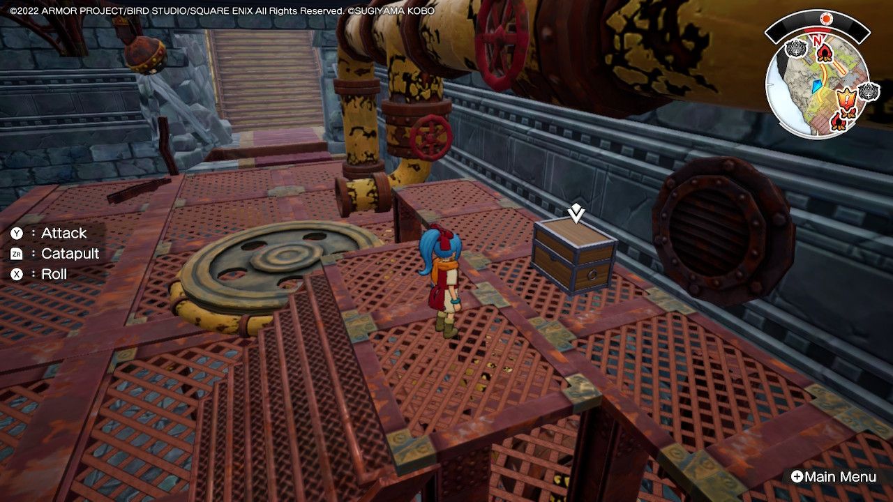 A chest up a staircase in the upper region of Paternoggin in Dragon Quest Treasures.