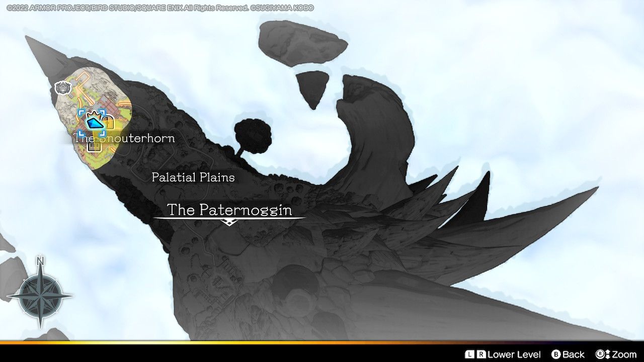 The location of an upper Paternoggin chest in Dragon Quest Treasures.