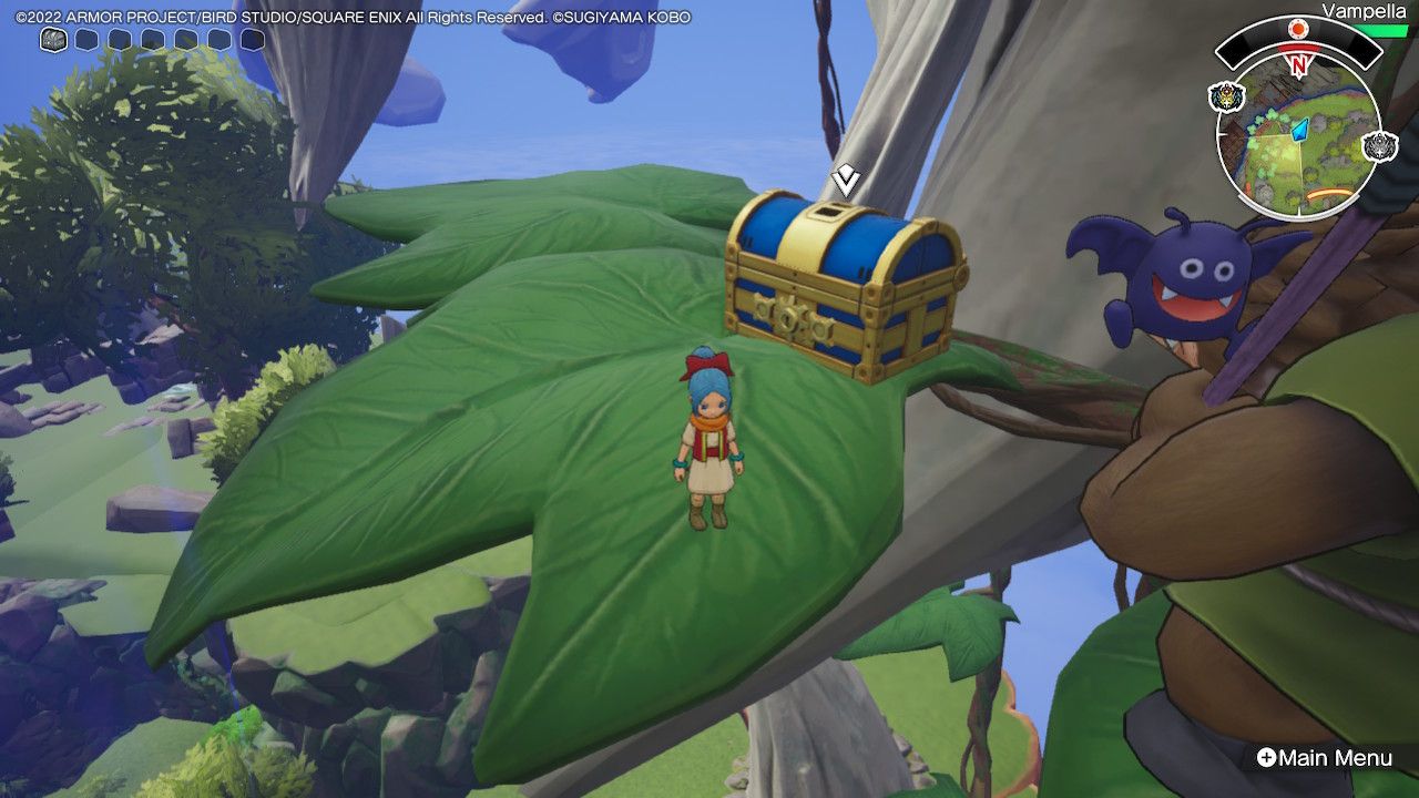 A large chest hidden on top of a tree in Dragon Quest Treasures.