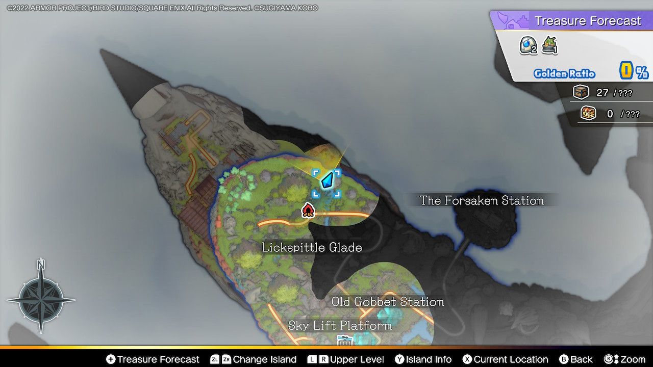 The map location of a lower Paternoggin chest in Dragon Quest Treasures.