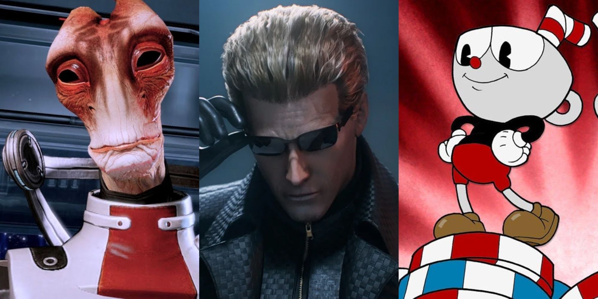 Characters I Don't Want Coming Down My Chimney Featured - Mordin Solus, Albert Wesker, Cuphead