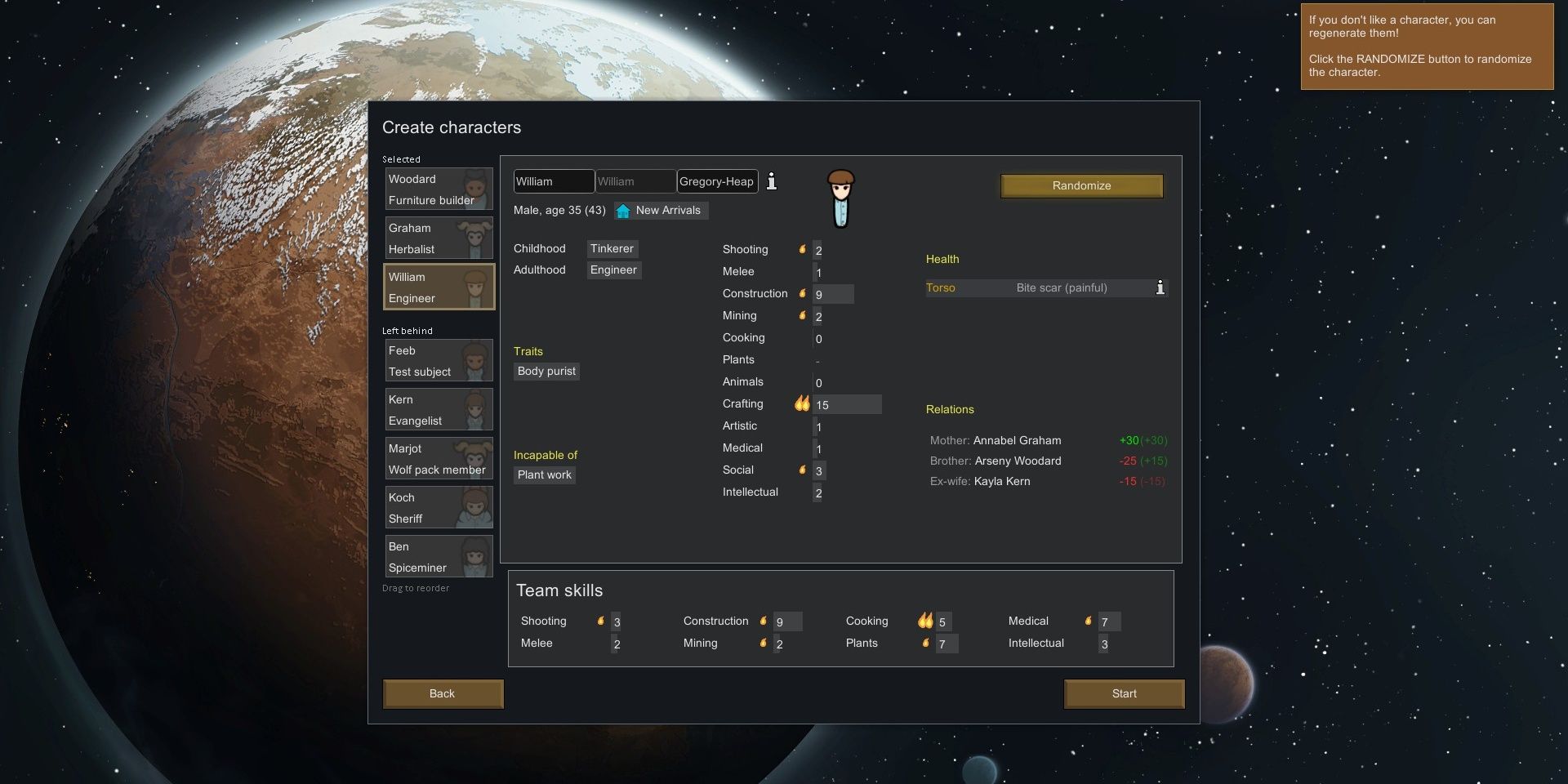 Choosing Colonists at the Beginning of a New Game