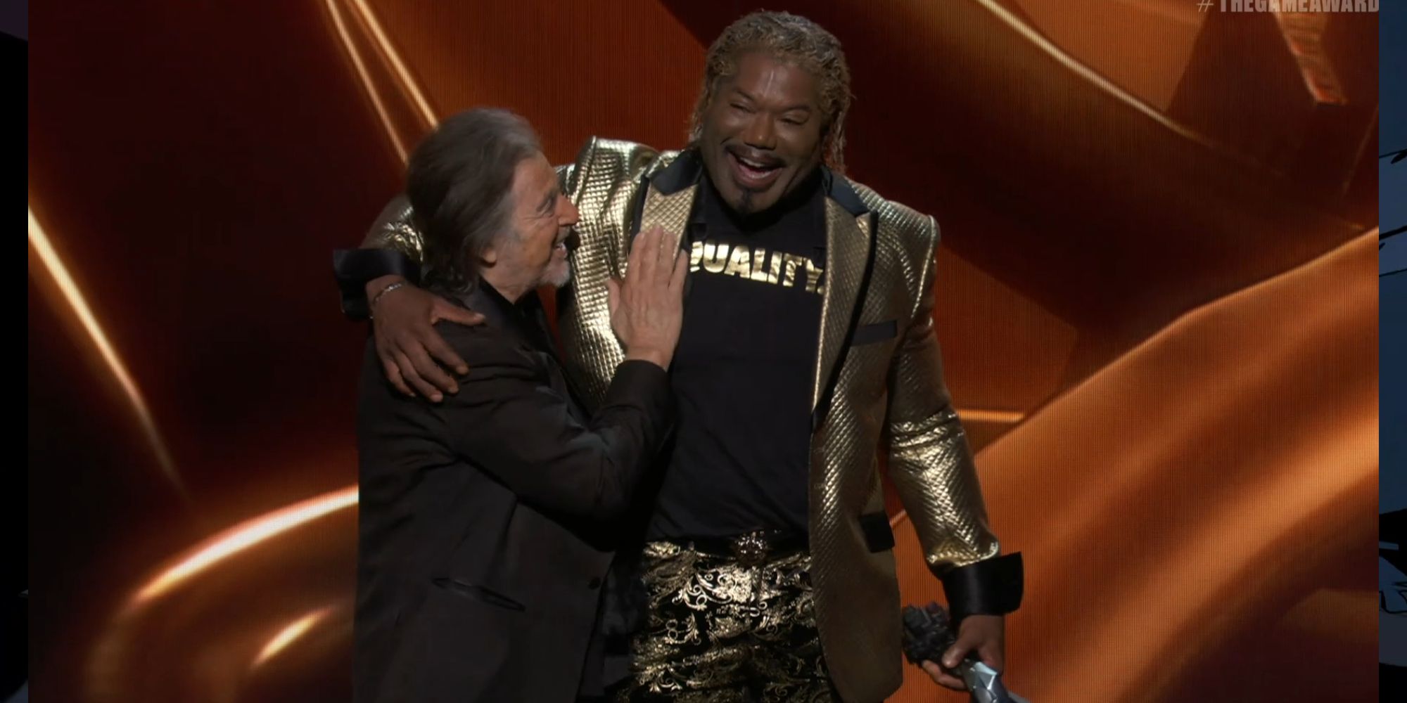 christopher judge with al pacino on stage at the game awards