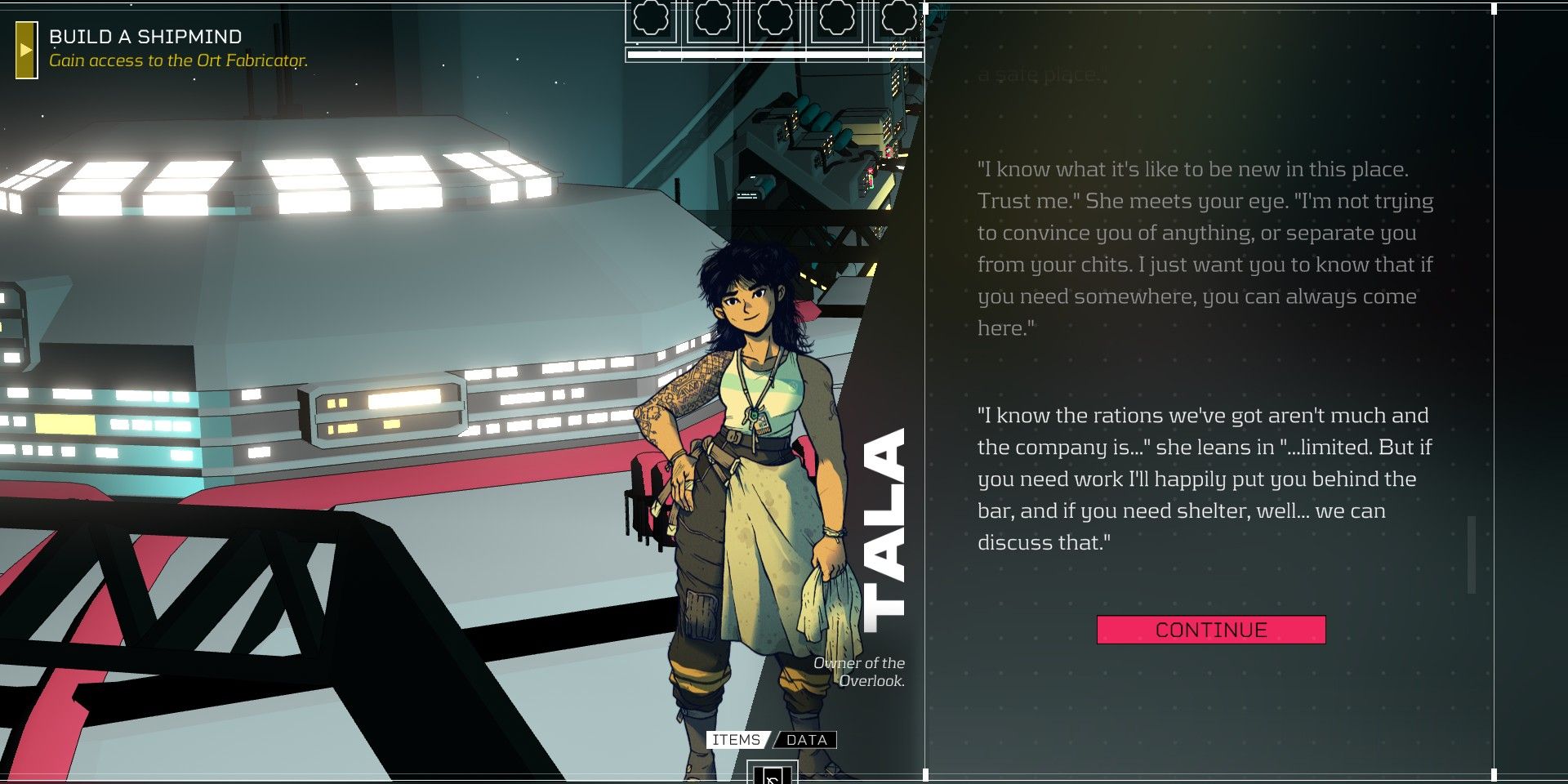 Citizen Sleeper screenshot of Tala in dialogue