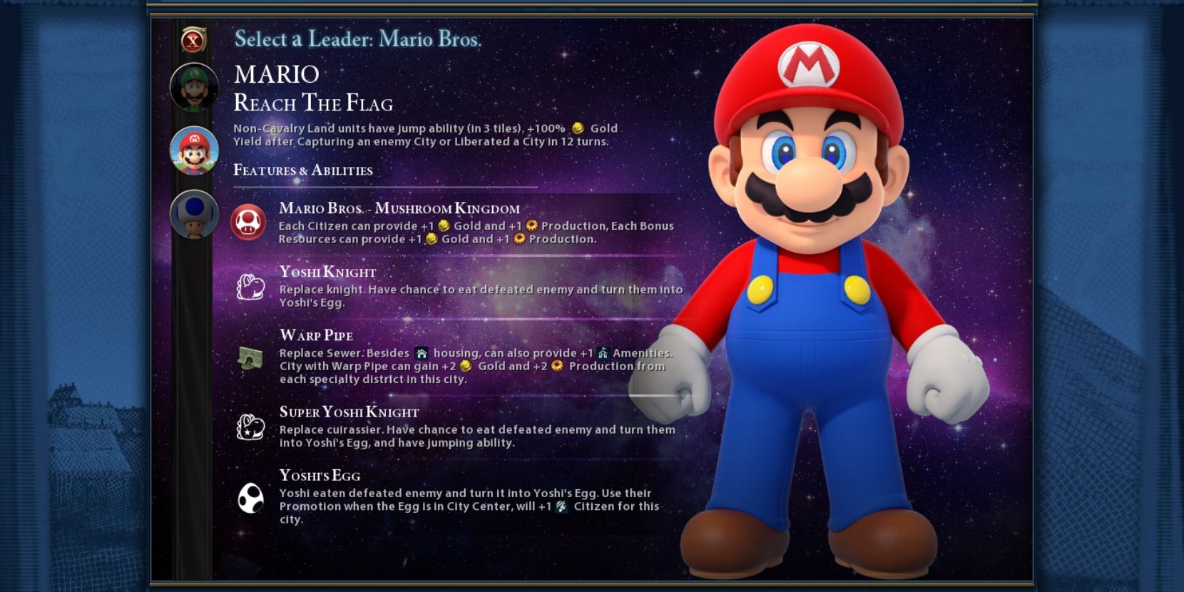 civilization 6 3d mario leader card