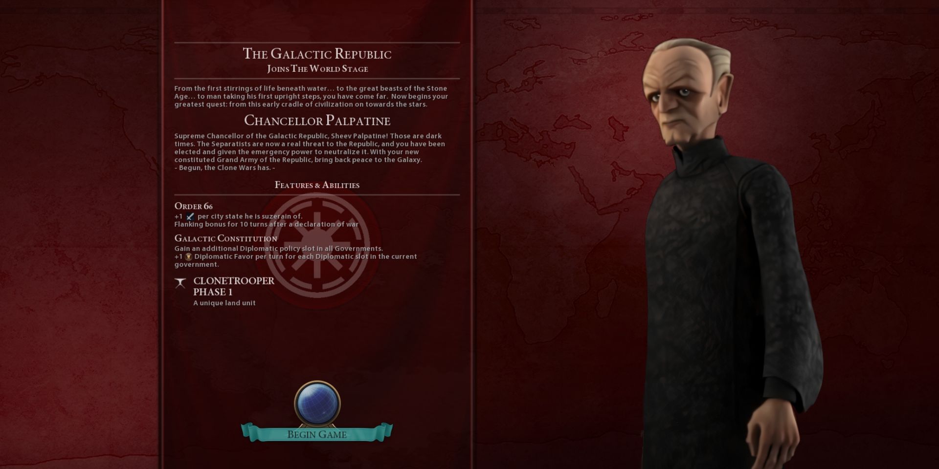 civilization 6 chancellor Palpatine mod leader intro