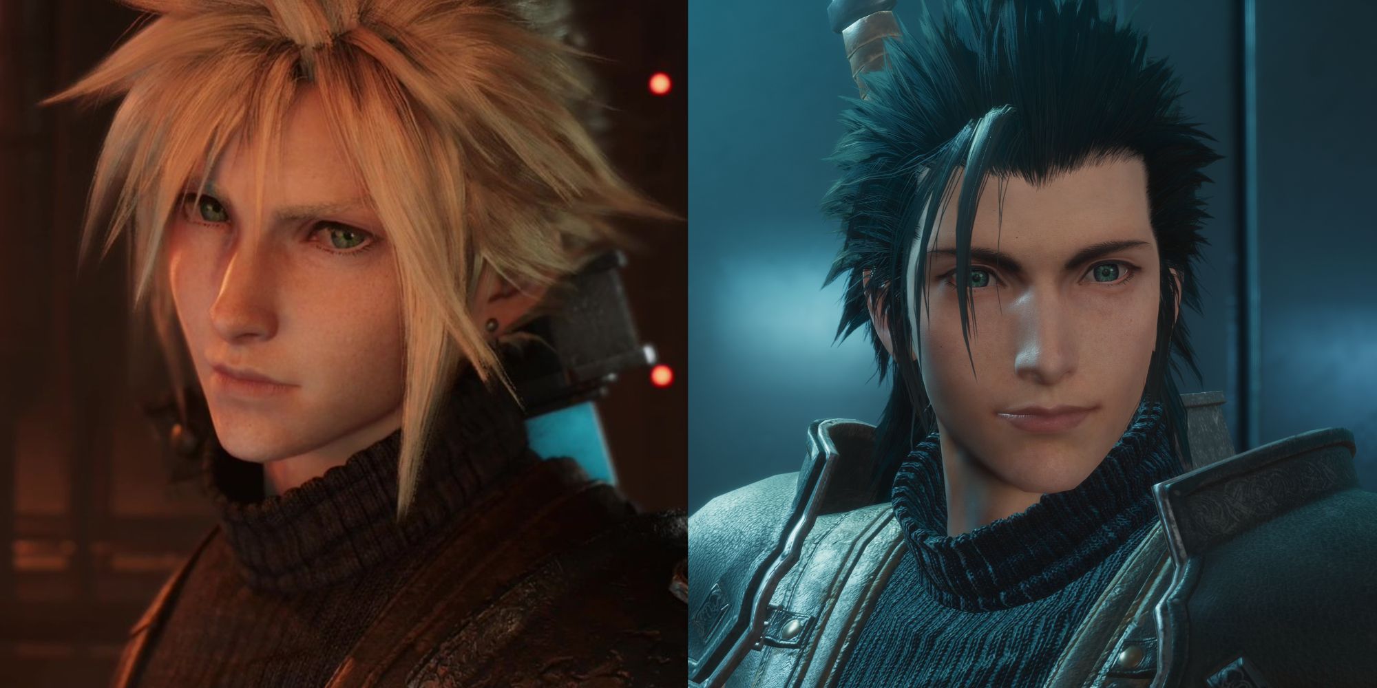Cloud Strife from Final Fantasy 7 Remake (Left) and Zack Fair from Crisis Core: Final Fantasy 7 Reunion (Right)