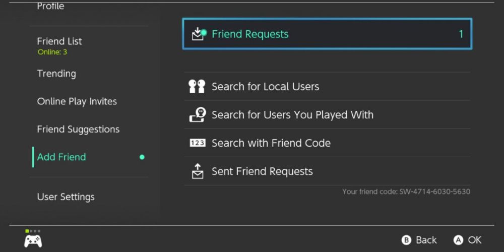 The user considers different ways to add friends, such as accepting a friend request, searching for local users, or seeing who they played with on the Nintendo Switch.