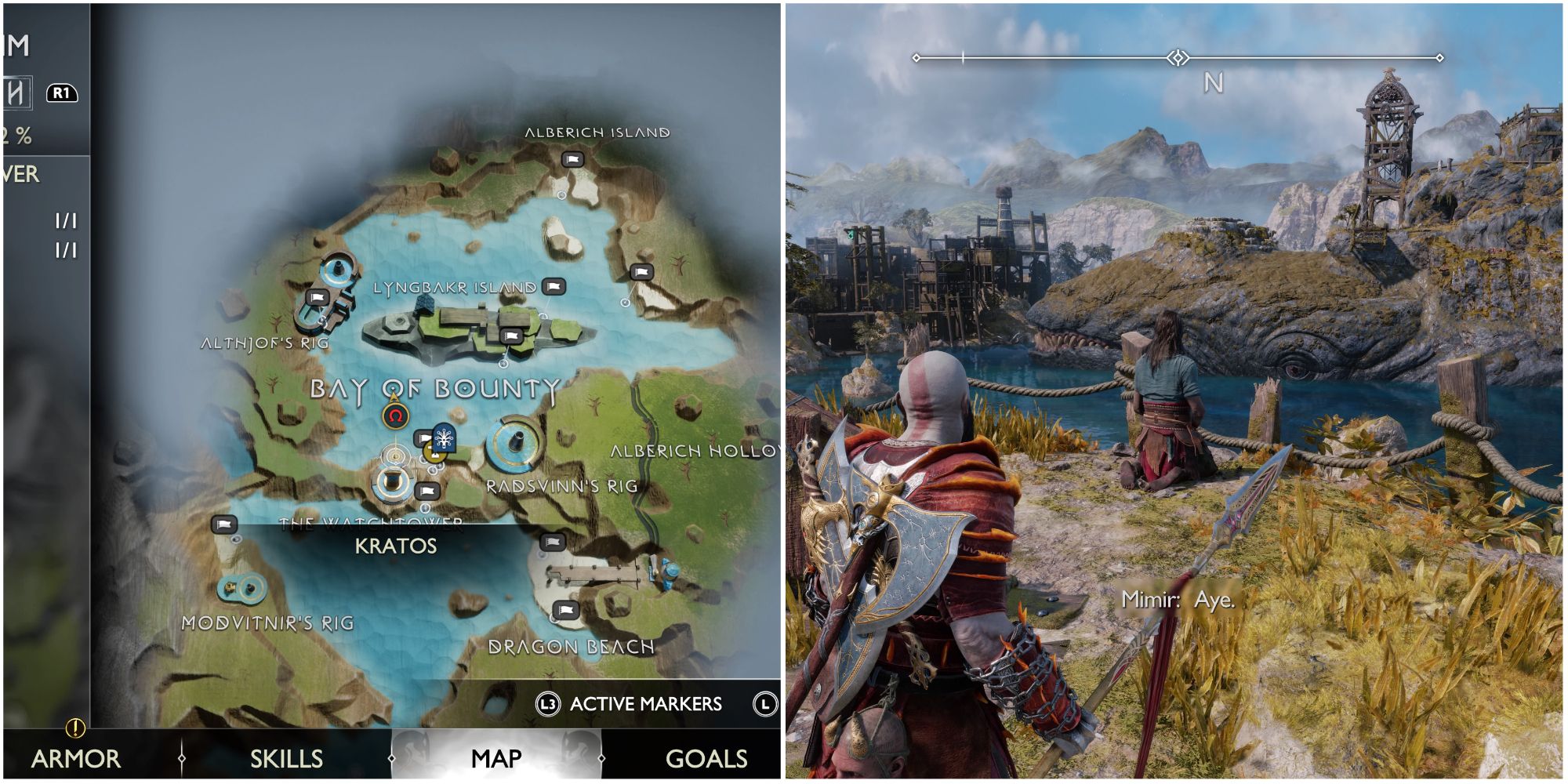 Split image showing Tyr in Svartalfheim.