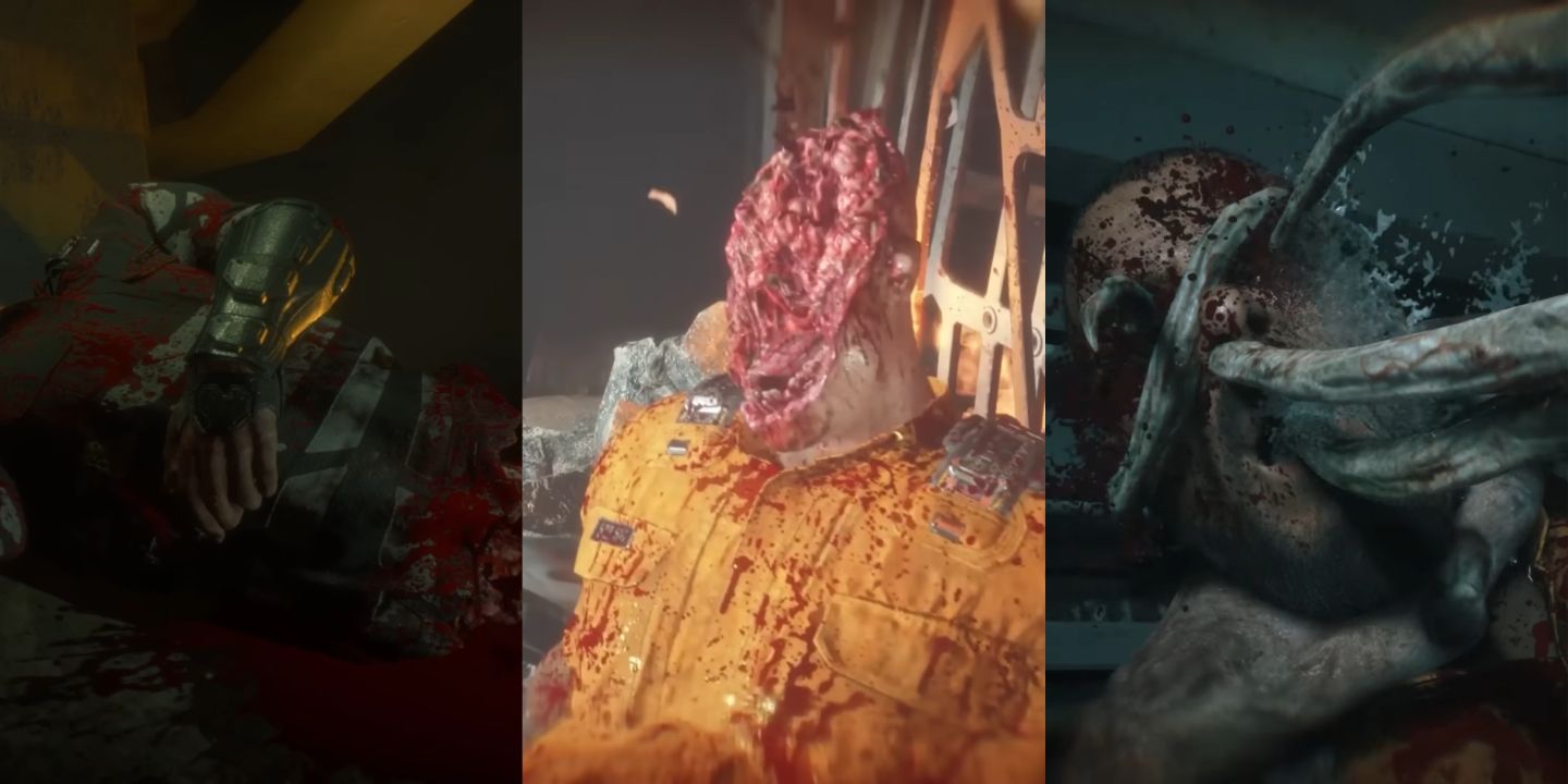 A collage of the extremely brutal death animations for Jacob in The Callisto Protocol. 