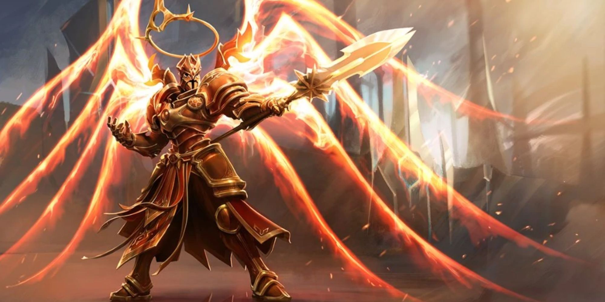 Diablo Imperius with fiery wings and halberd promo art