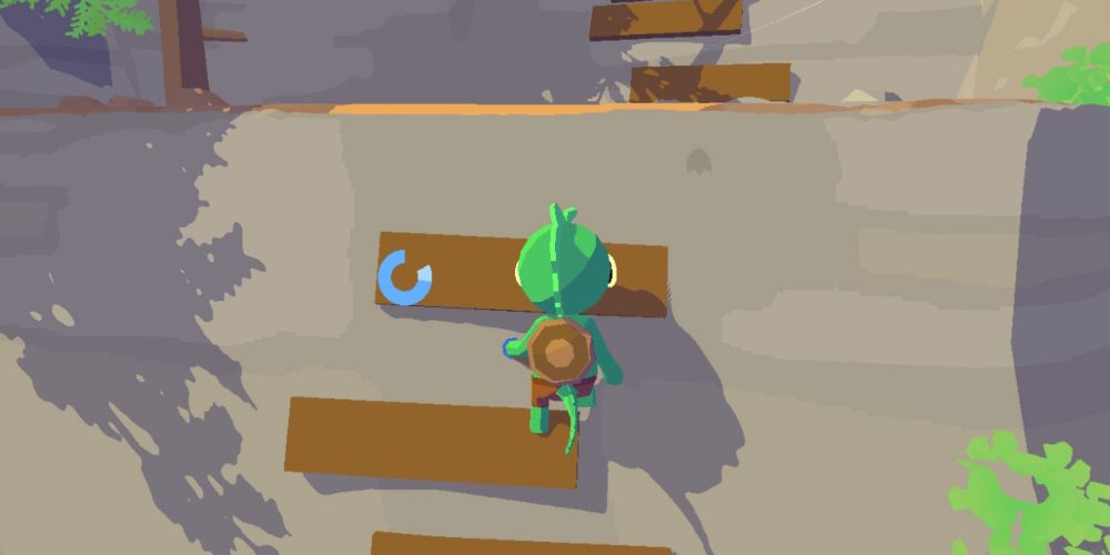 The protagonist attempts to climb a wall in Lil Gator Game.