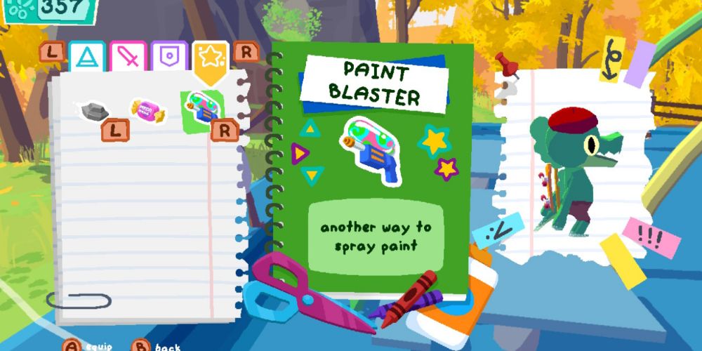 The player looks through the equipment menu and considers some of the items in Lil Gator Game.