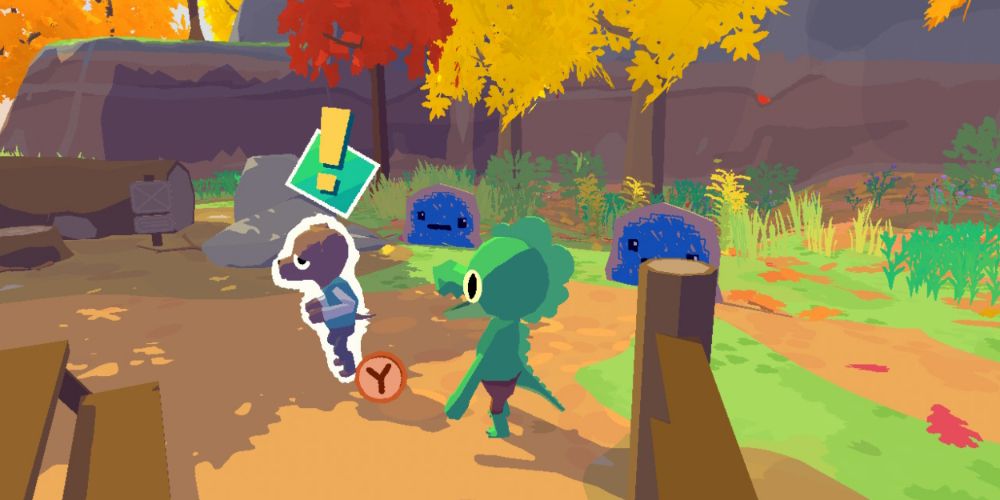 The protagonist goes to help their friend against cardboard monsters in Lil Gator Game.