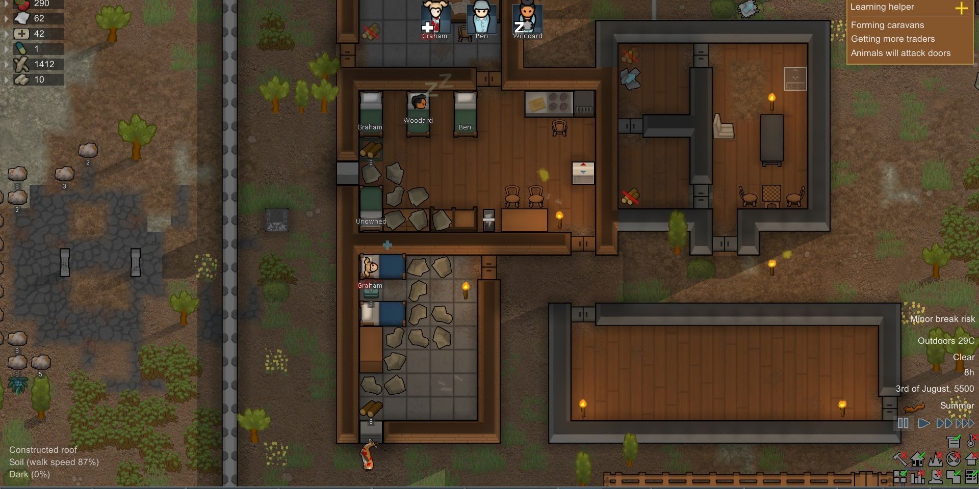 In-game screenshot of a wounded colonist