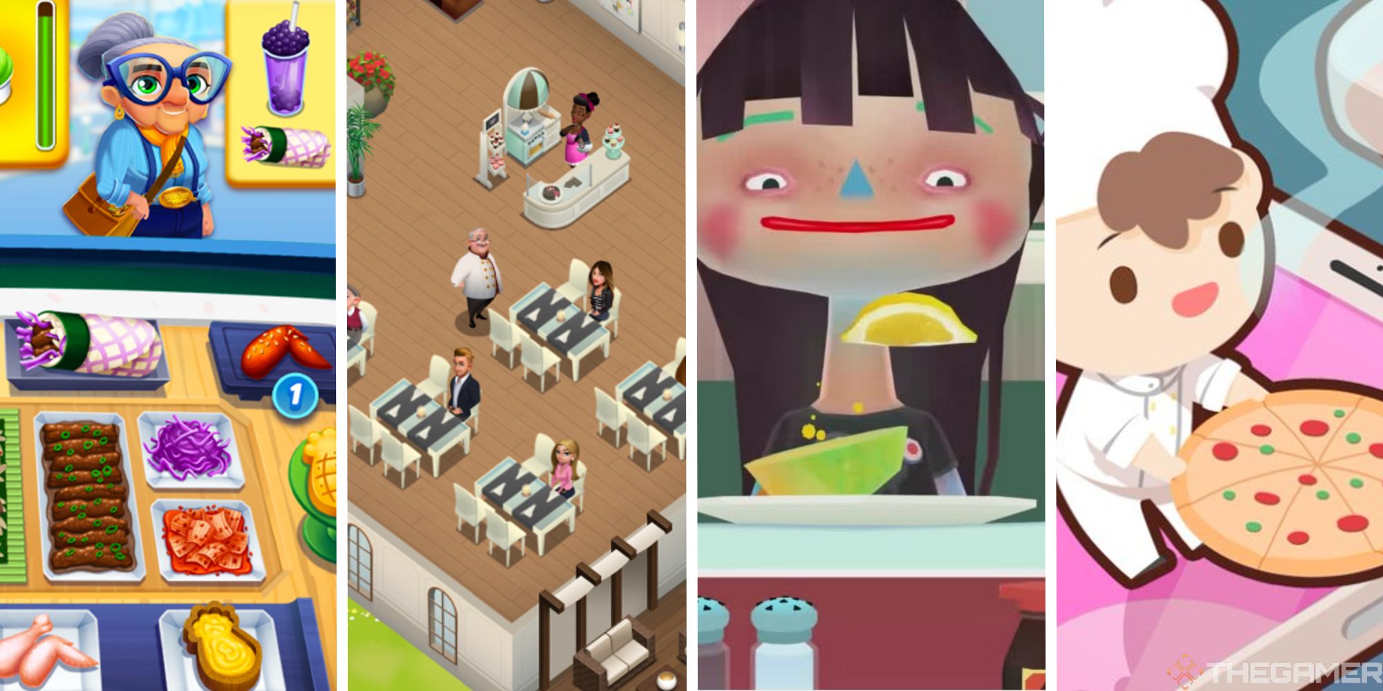 split image with art from diner dash, world chef, toca kitchen, and too many cooks